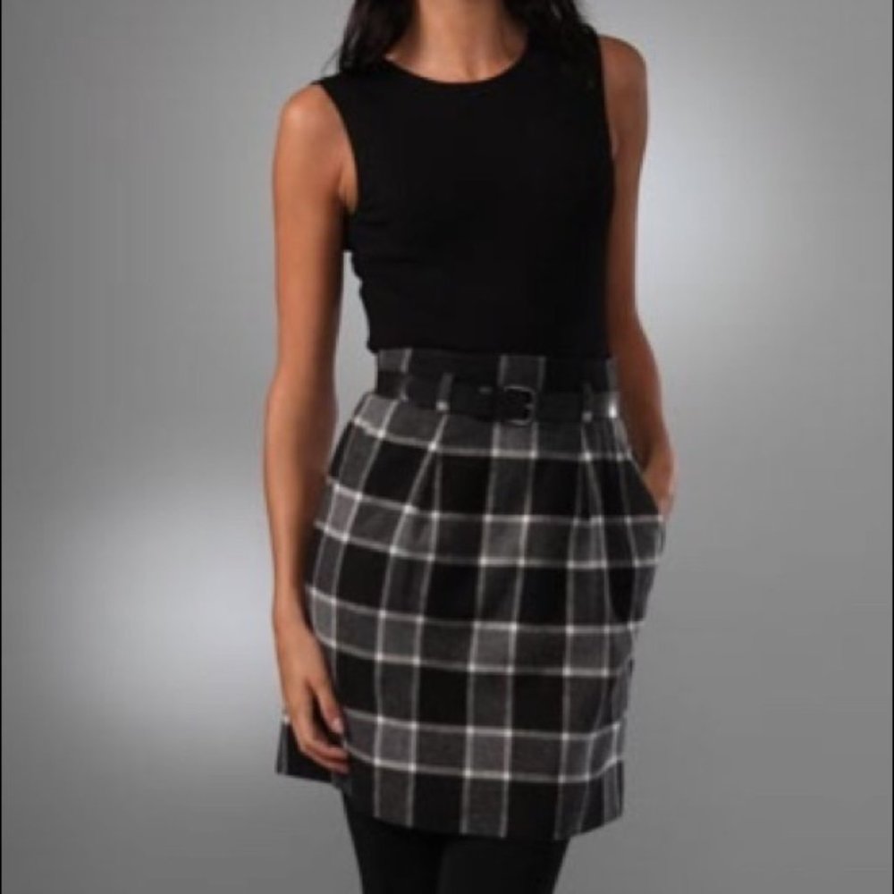 THEORY - "Loraine" Black Bodice, Plaid Virgin Wool Sleeveless Dess - Size 4